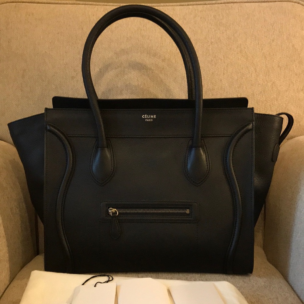 EUC Celine Shoulder Luggage Tote Black Leather